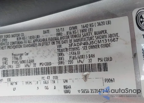 2012 Ford Fiesta Se из США, поврежденный, VIN 3FADP4BJ5CM131667